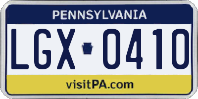 PA license plate LGX0410