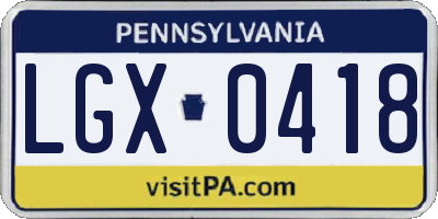 PA license plate LGX0418