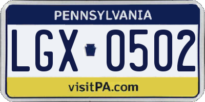 PA license plate LGX0502