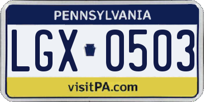 PA license plate LGX0503