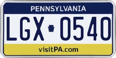 PA license plate LGX0540