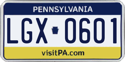PA license plate LGX0601