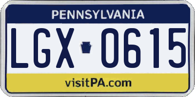 PA license plate LGX0615
