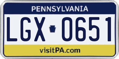 PA license plate LGX0651