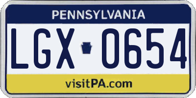 PA license plate LGX0654