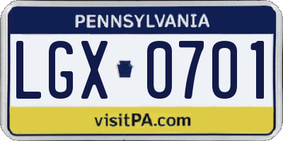 PA license plate LGX0701
