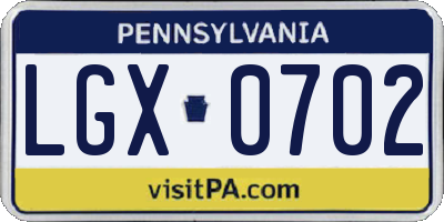 PA license plate LGX0702