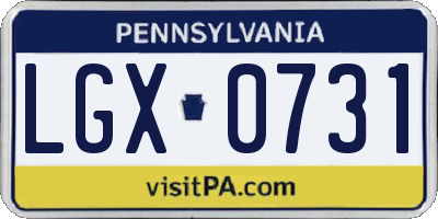 PA license plate LGX0731