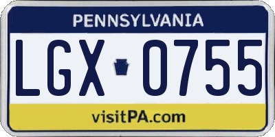 PA license plate LGX0755