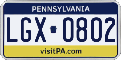 PA license plate LGX0802