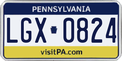 PA license plate LGX0824