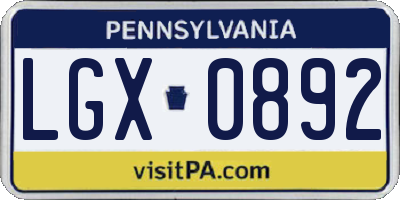 PA license plate LGX0892