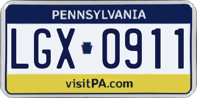 PA license plate LGX0911