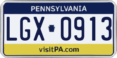 PA license plate LGX0913