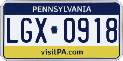 PA license plate LGX0918