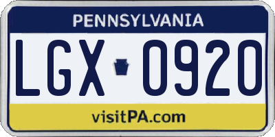 PA license plate LGX0920