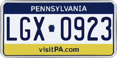 PA license plate LGX0923