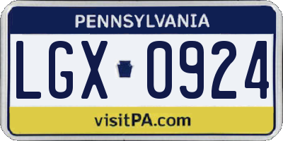PA license plate LGX0924