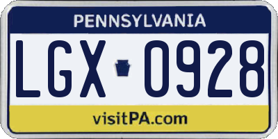 PA license plate LGX0928