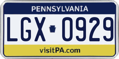 PA license plate LGX0929