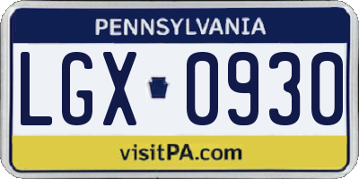 PA license plate LGX0930