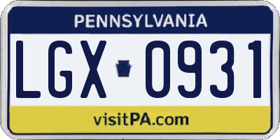 PA license plate LGX0931