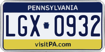 PA license plate LGX0932