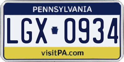 PA license plate LGX0934