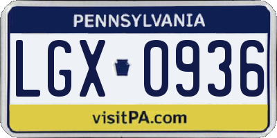 PA license plate LGX0936