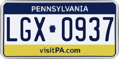 PA license plate LGX0937