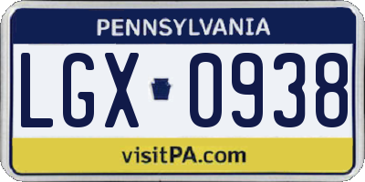 PA license plate LGX0938