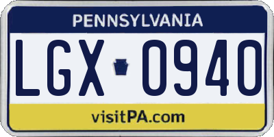 PA license plate LGX0940