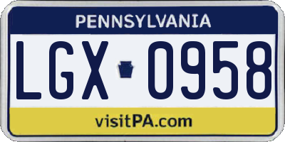 PA license plate LGX0958