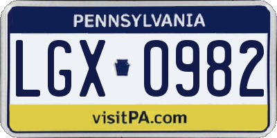 PA license plate LGX0982