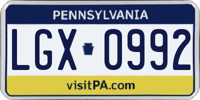 PA license plate LGX0992