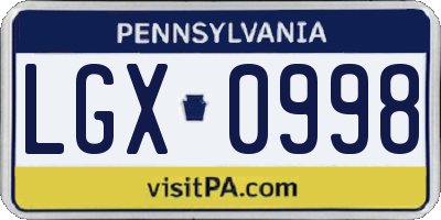 PA license plate LGX0998