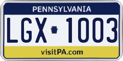 PA license plate LGX1003
