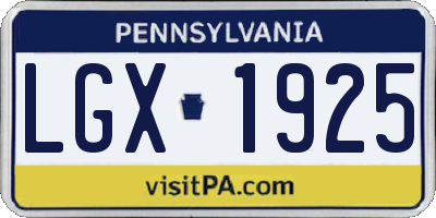 PA license plate LGX1925
