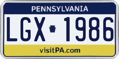 PA license plate LGX1986