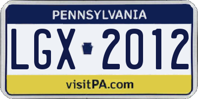 PA license plate LGX2012