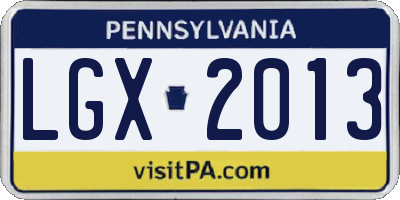 PA license plate LGX2013