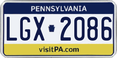 PA license plate LGX2086