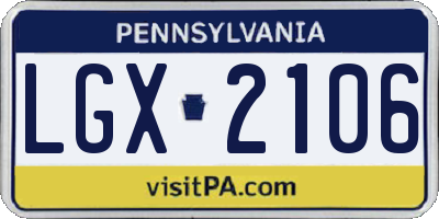 PA license plate LGX2106
