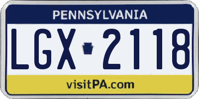 PA license plate LGX2118