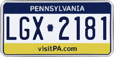 PA license plate LGX2181