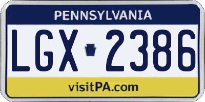 PA license plate LGX2386