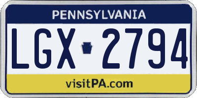 PA license plate LGX2794