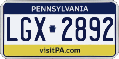 PA license plate LGX2892