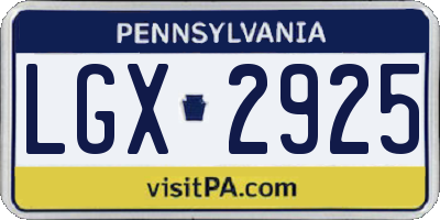 PA license plate LGX2925