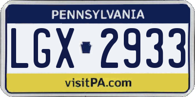 PA license plate LGX2933
